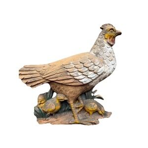 Vintage Syroco Wood Mother Hen & Chicks Wall Plaque MCM Farmhouse Chicken 13"USA